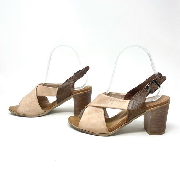 BUENO Brown and Tan Criss Cross Leather Heeled Slingback Sandald Size 36/ 6 - Picture 4 of 9